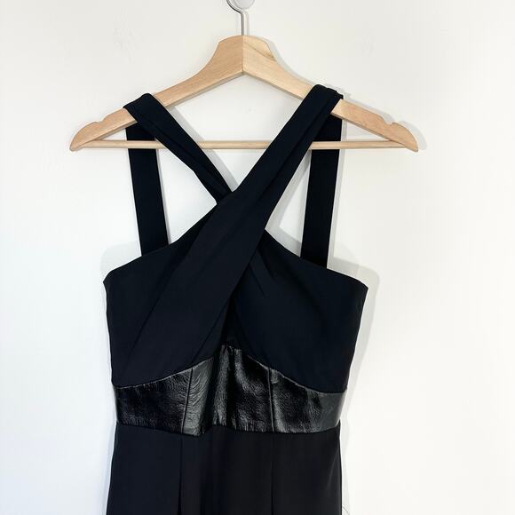 Badgley Mischka Silk Leather Cocktail Dress LBD Y2K | Black | SZ 0 - Picture 3 of 10
